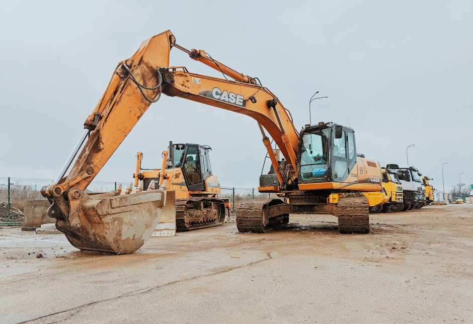 Excavator parked at a construction site showcasing heavy machinery and industrial work.